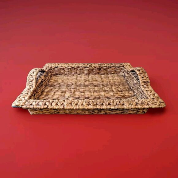 High End Island Wooven Raffia Serving Tray Brown - Picture 1 of 9